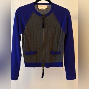 Marni Royal Blue and Charcoal zip up cardigan